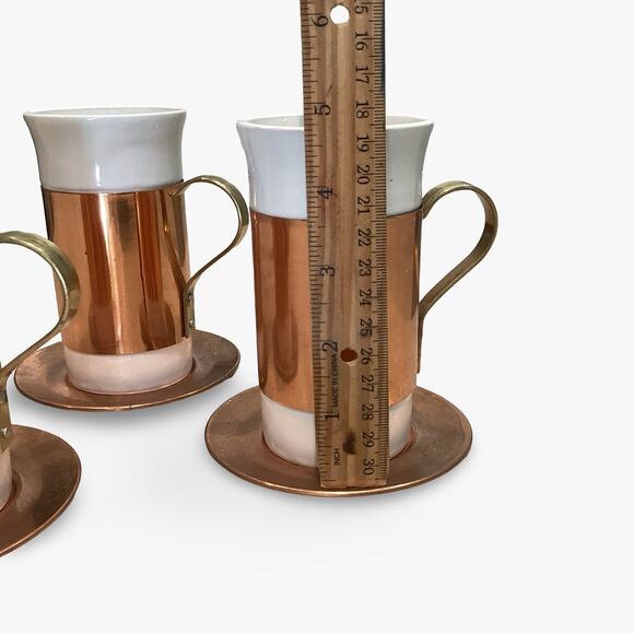 Vintage Tall Serving Mugs - Copper Sleeves - Picture 8 of 11